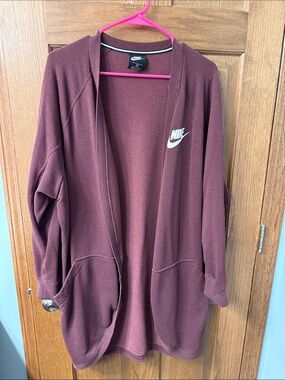 Nike Women’s Burgundy Open-Front Fleece Cardigan